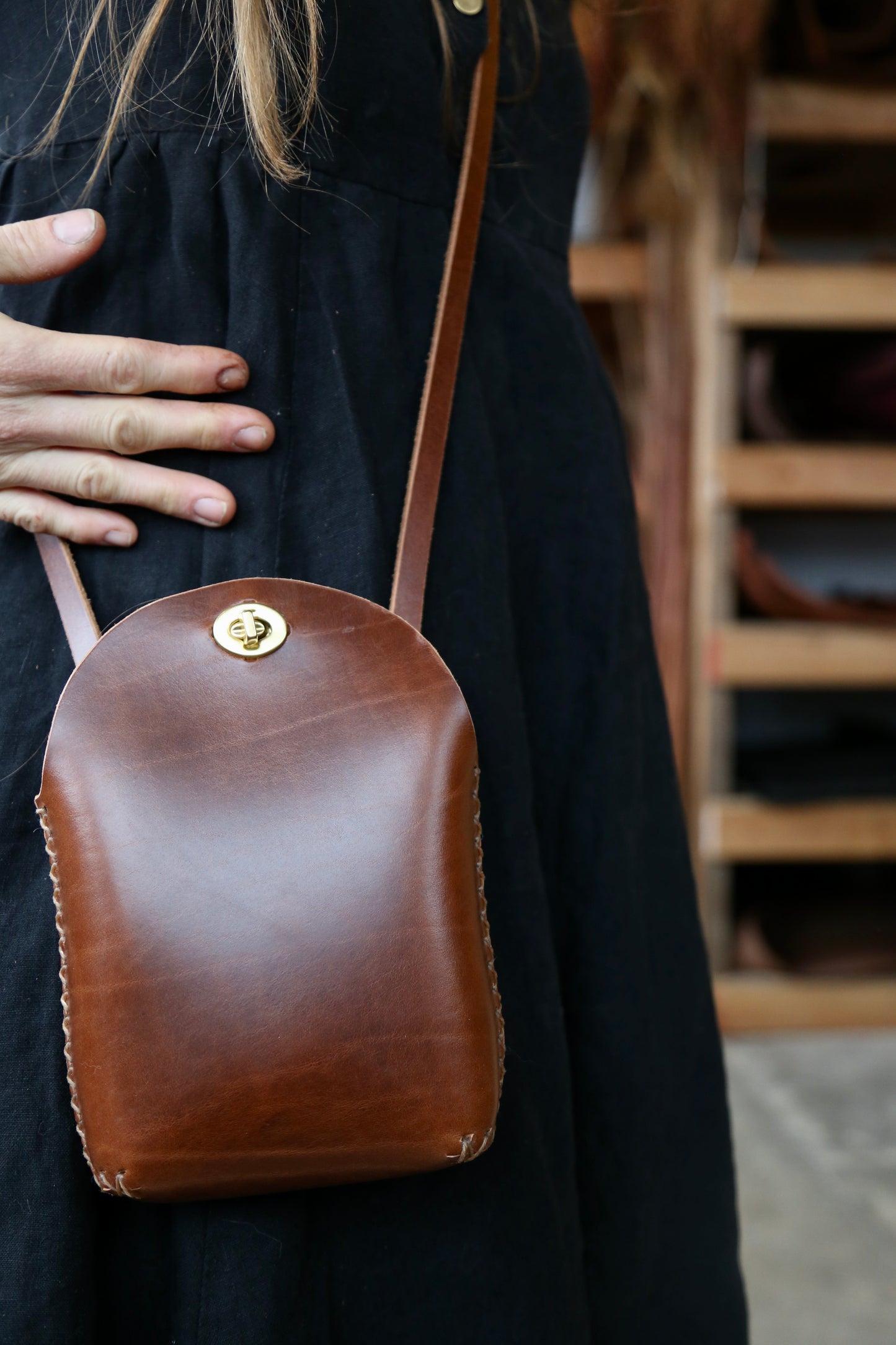 Small Chestnut Minimalist Crossbody Bag