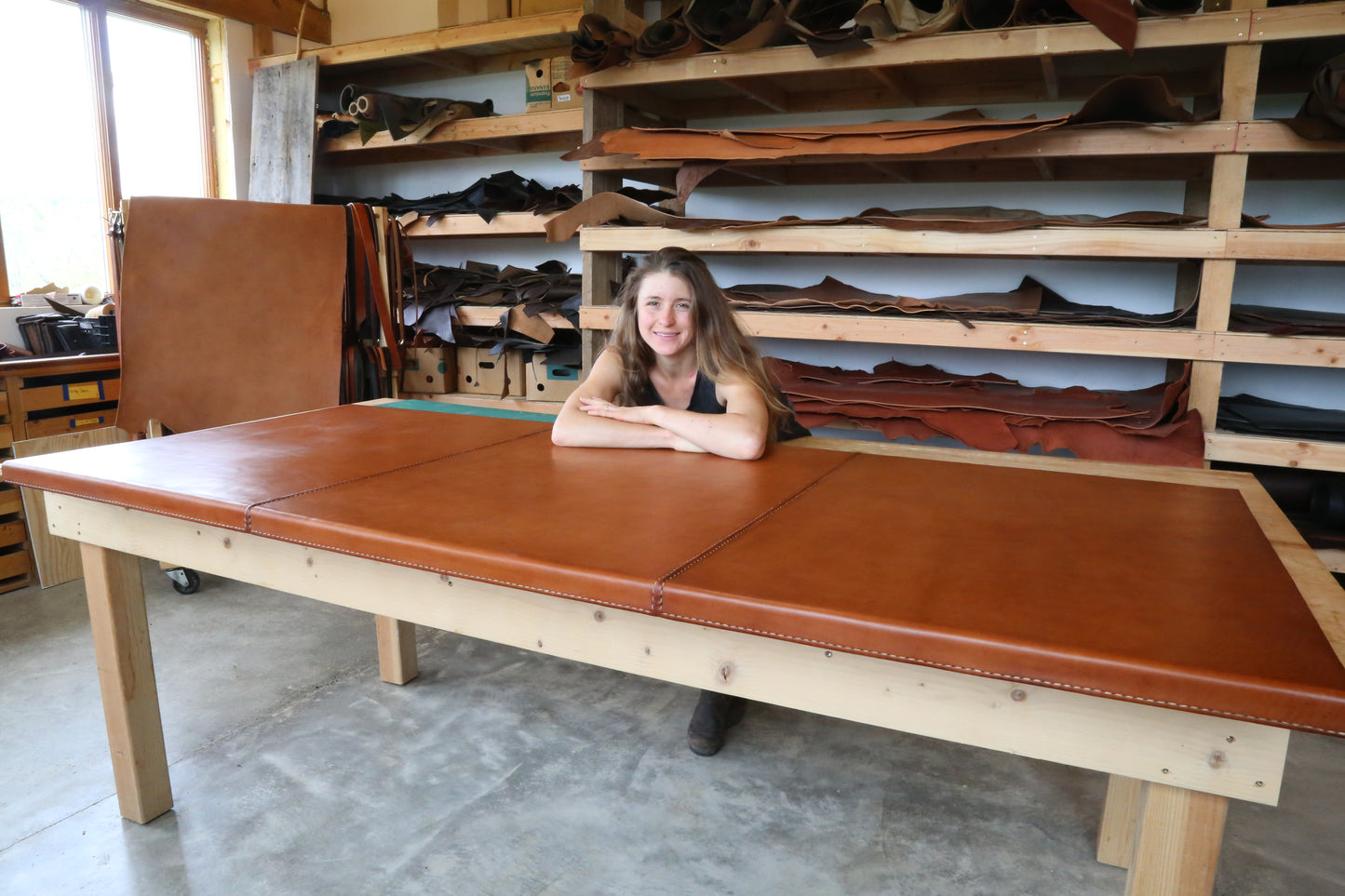 A custom leather countertop for Hillick & Hobbs Winery