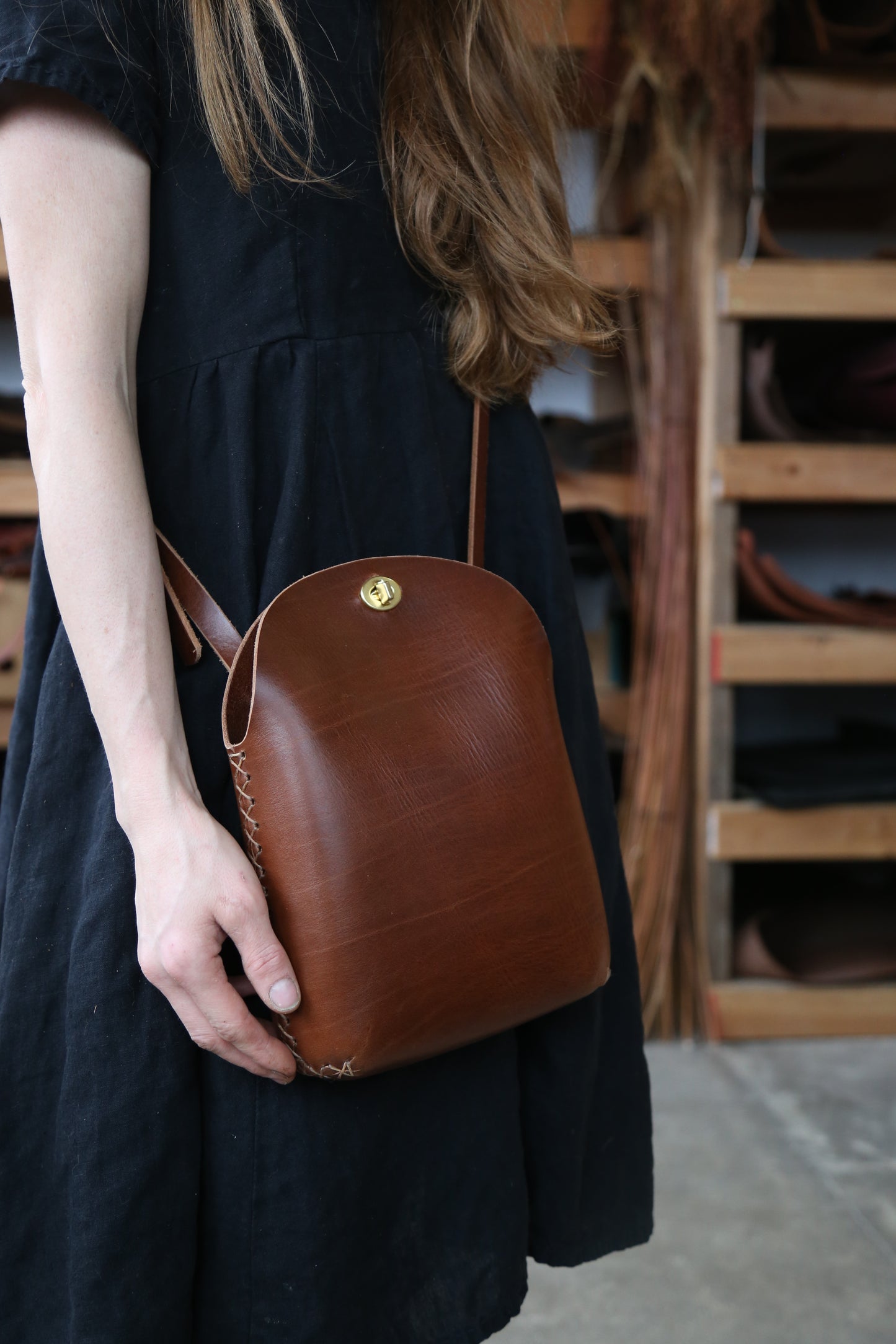 Large Chestnut Minimalist Crossbody Bag