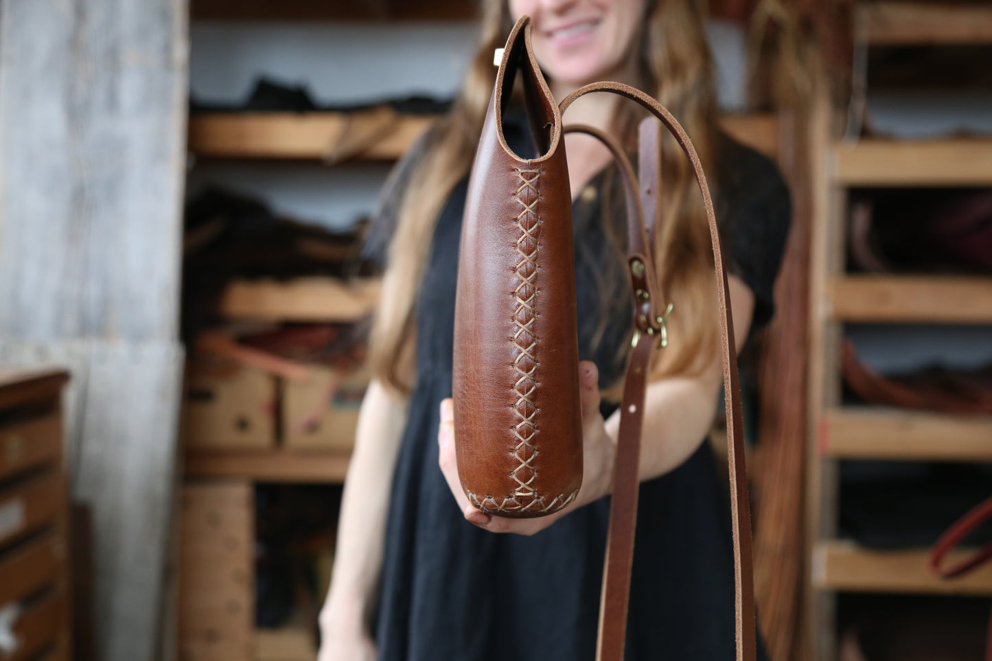 Large Chestnut Minimalist Crossbody Bag
