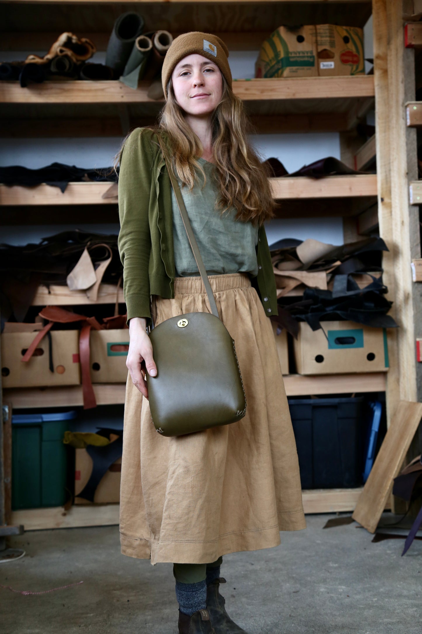 Large Olive Minimalist Crossbody Bag