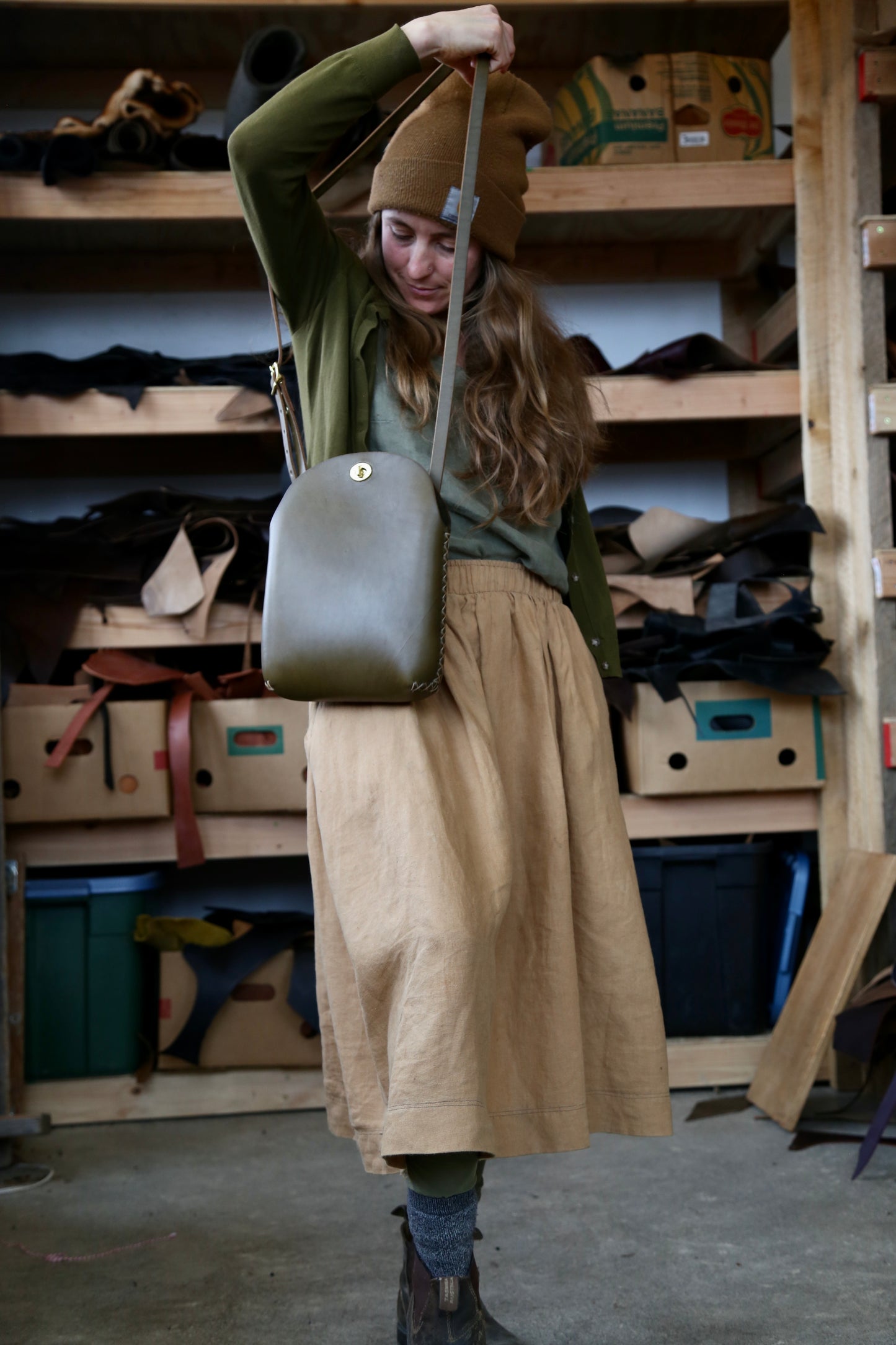 Large Olive Minimalist Crossbody Bag