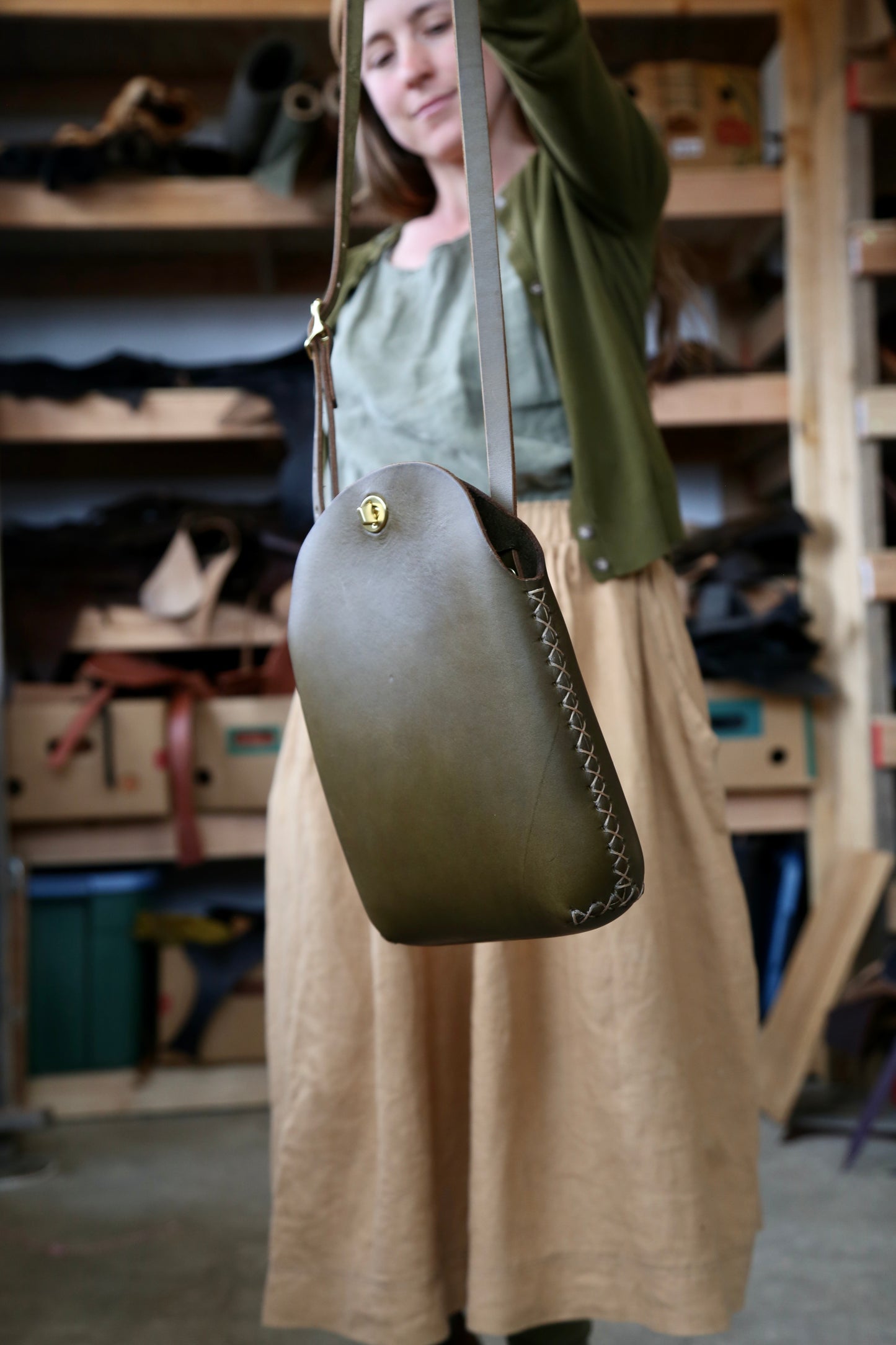 Large Olive Minimalist Crossbody Bag