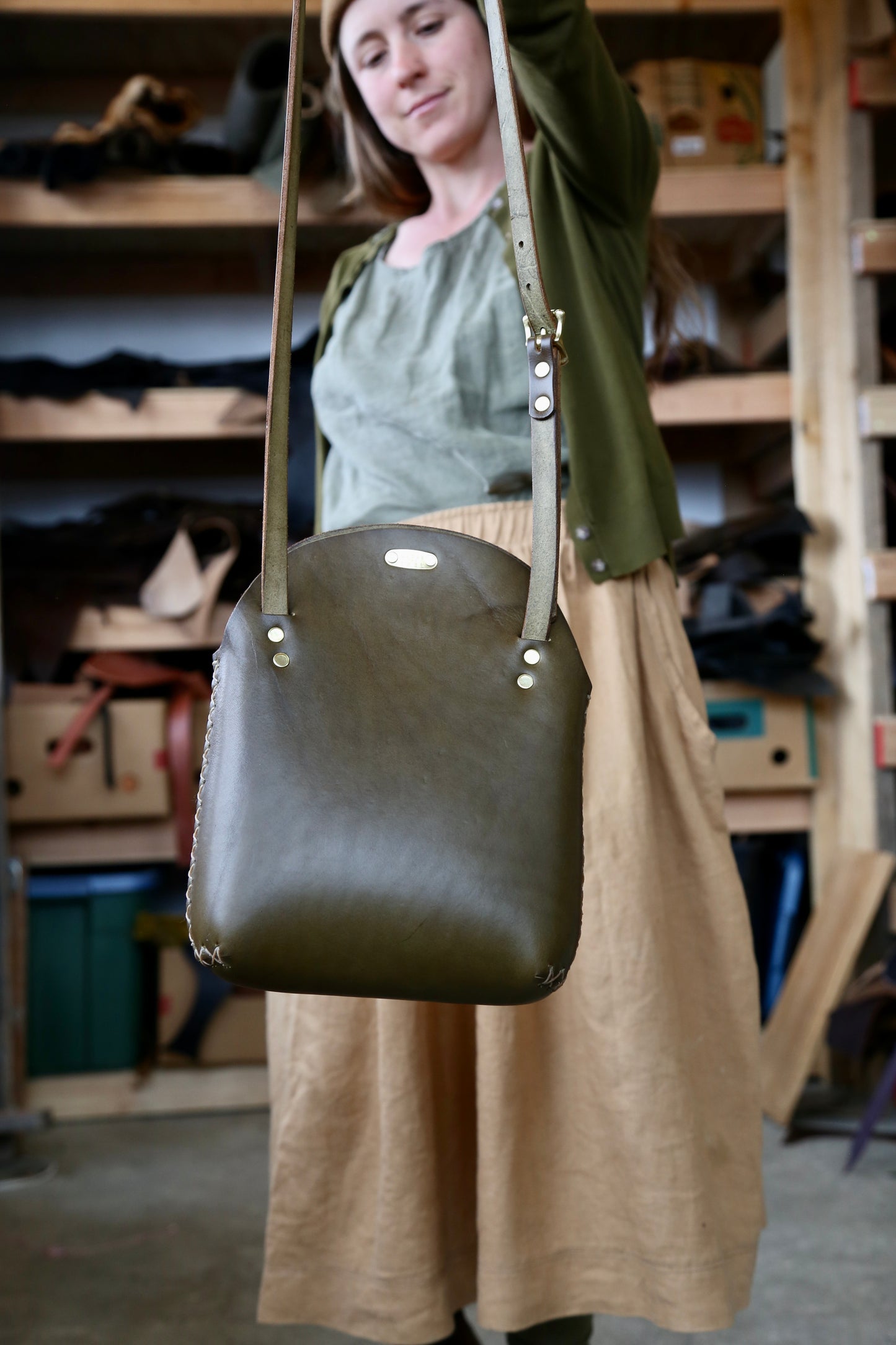 Large Olive Minimalist Crossbody Bag