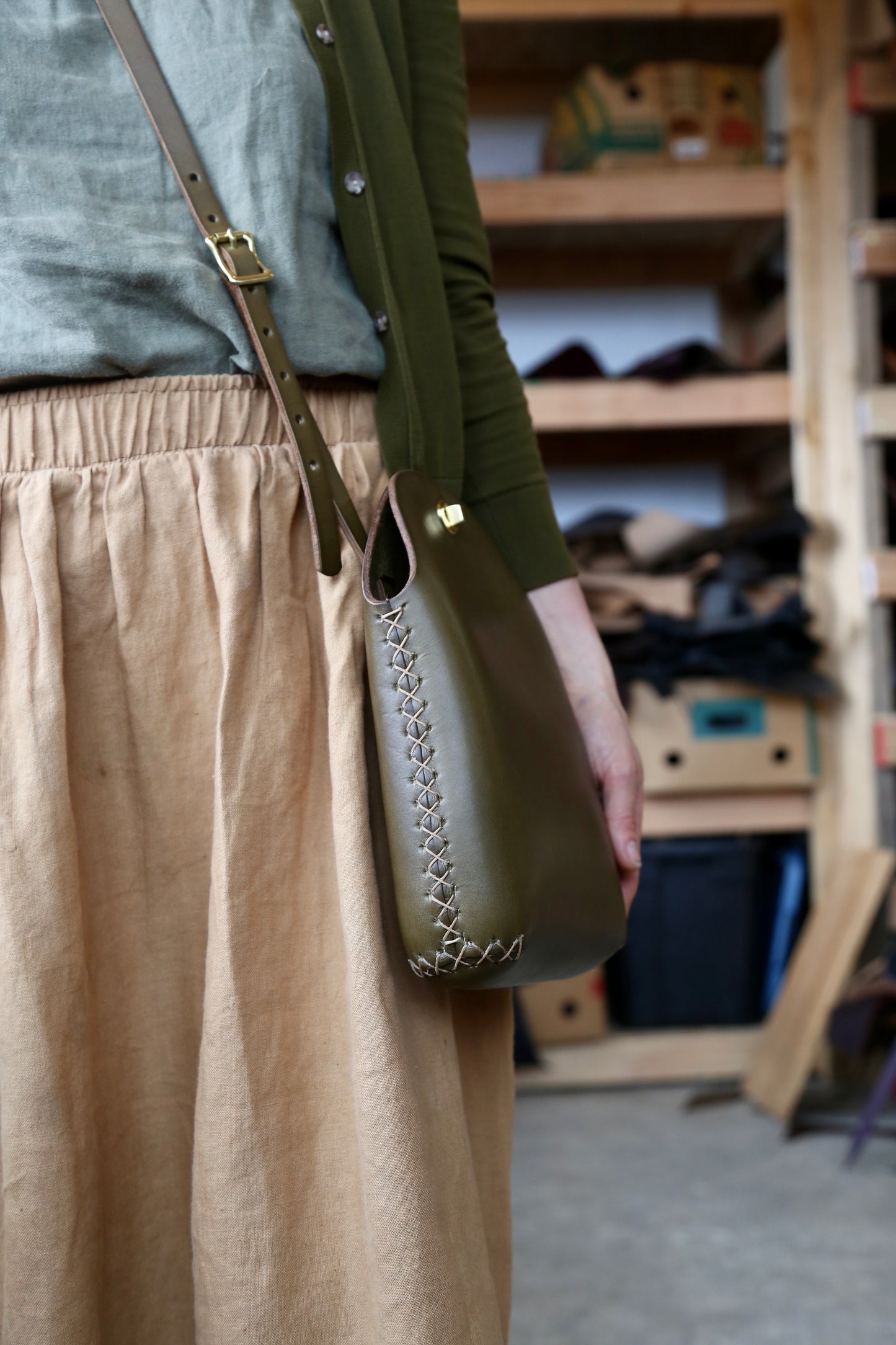Large Olive Minimalist Crossbody Bag