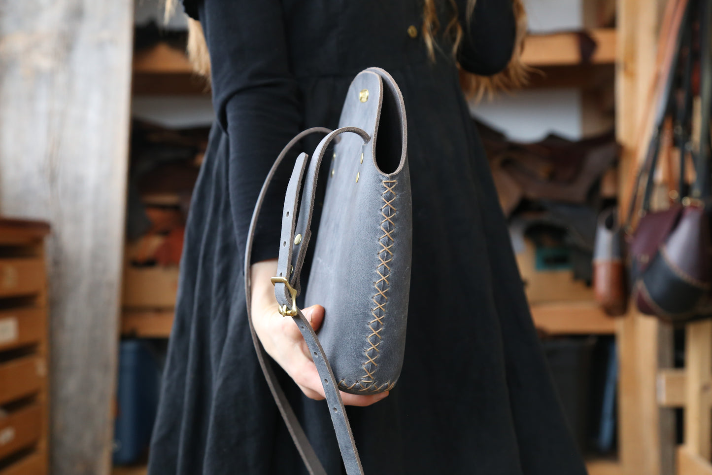 Large Slate Grey Minimalist Crossbody Bag
