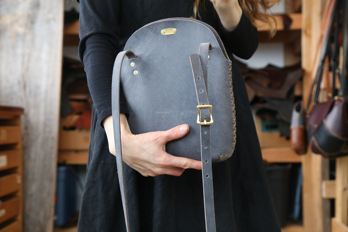 Large Slate Grey Minimalist Crossbody Bag
